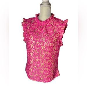 ANTHROPOLOGIE RUFFLED LACE TANK l Dolan Sleeveless Pink Top 0843